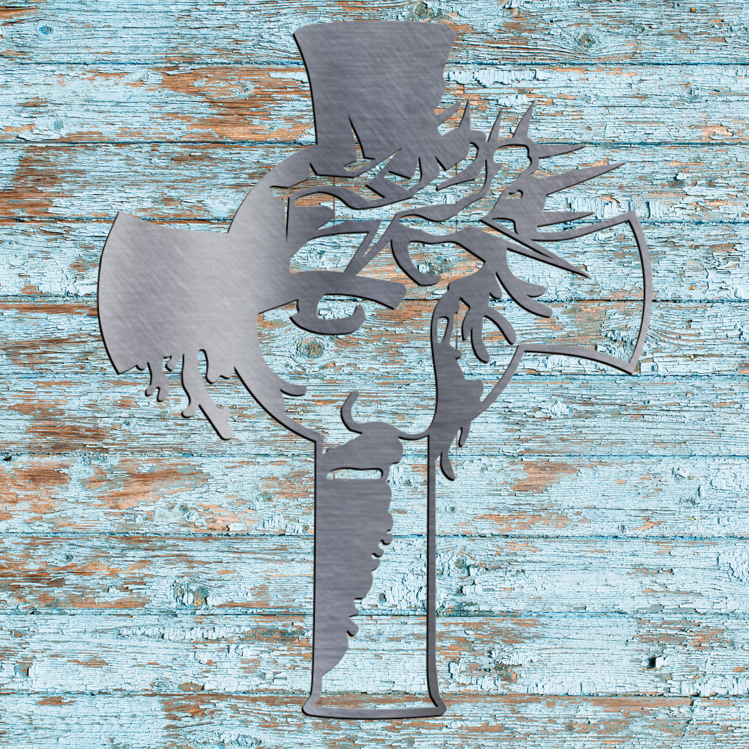 Jesus on Cross Metal Wall Art – 16.5"x20.8" – Heatpainted, Black, or Raw Steel Finish – Handmade Religious Decor