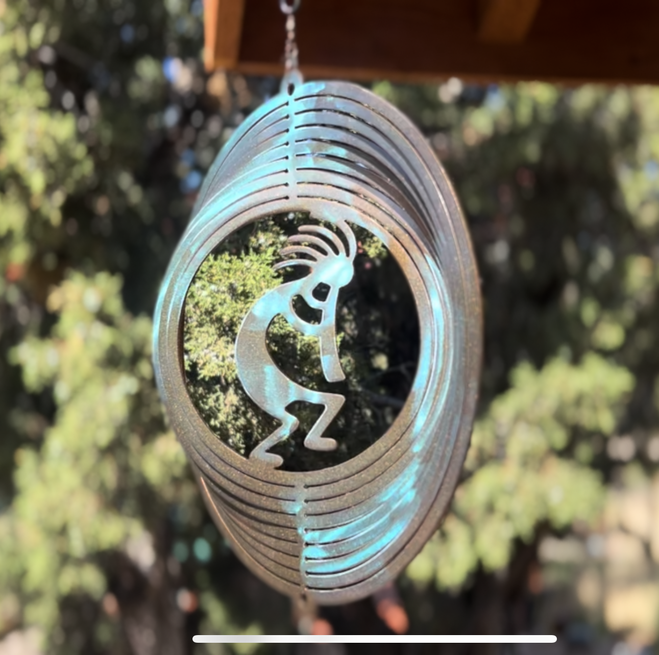 Kokopelli Wind Spinner – Copper Turquoise Color Shift Metal Art