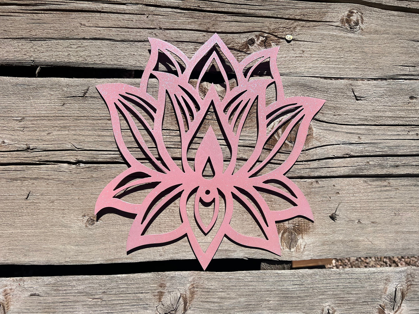 Lotus Flower Metal Wall Art – Metallic Pink Powder Coated Steel – Handmade 12.5"x11.5" Zen-Inspired Decor