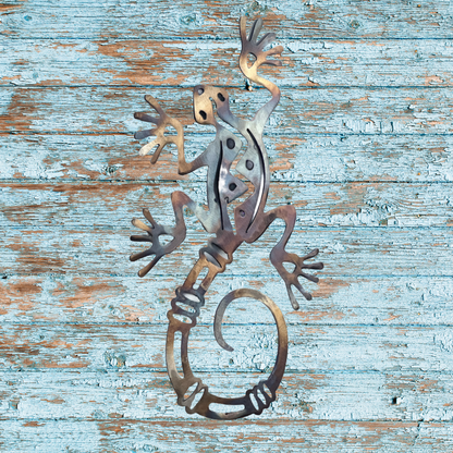 Metal Lizard Wall Art – 12"x7.5" in Holographic Green or Heat Painted Finish