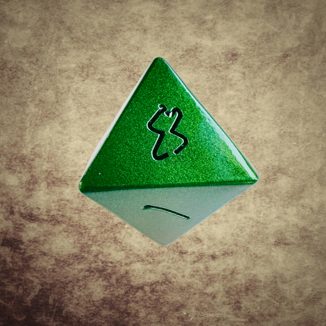 Metallic Emerald DnD Dice Set – Handmade Steel Display Dice for TTRPG Fans