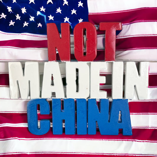 Not Made In China Metal Sign – 4.5"x3.5" Patriotic Red, White & Blue Powder Coat