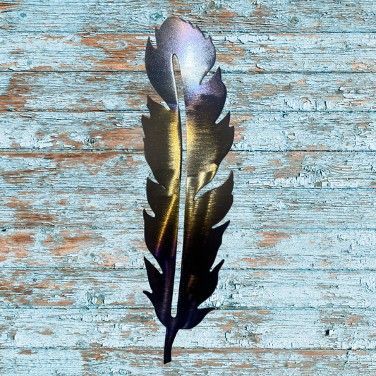 Slim Feather Metal Art 9.25 x 2.5 – Heat Painted with Glossy Clear Powder Coat