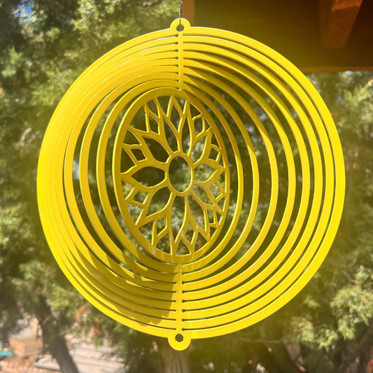 Sunflower Wind Spinner – Yellow with Aqua Glitter Powder Coat 