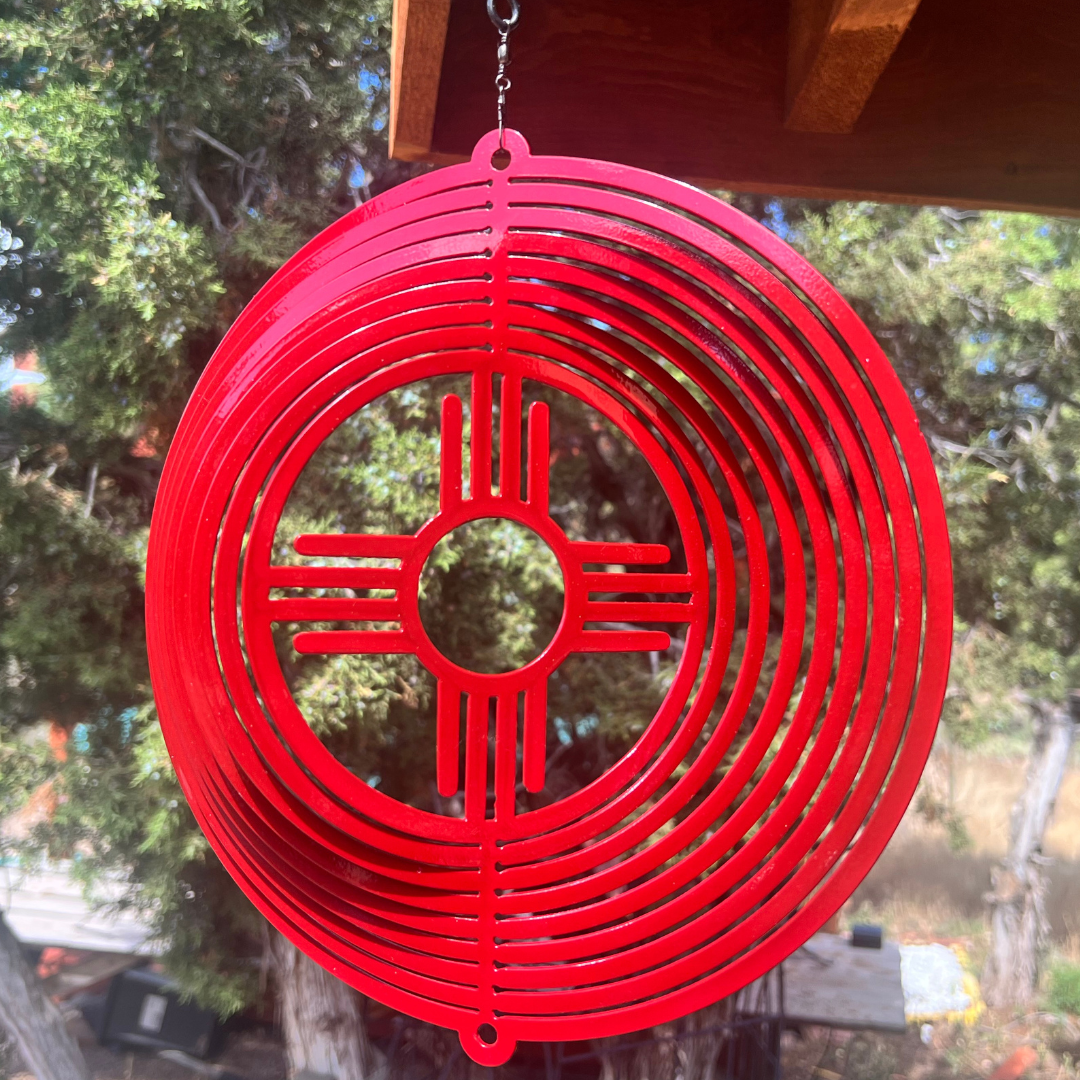 Zia Wind Spinner – Red Powder Coated Steel – Handmade Outdoor Metal Art – 10.3"x11" Southwest Decor